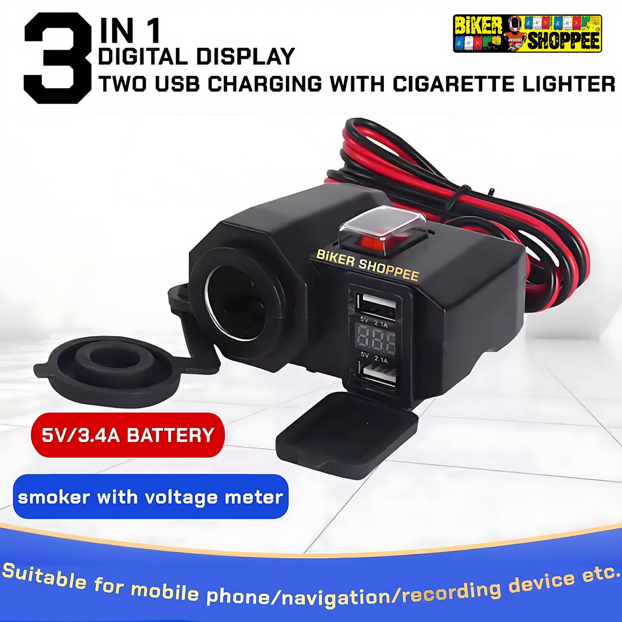 3 IN 1 DIGITAL DISPLAY TWO USB CHARGING WITH CIGARETTE LIGHTER
