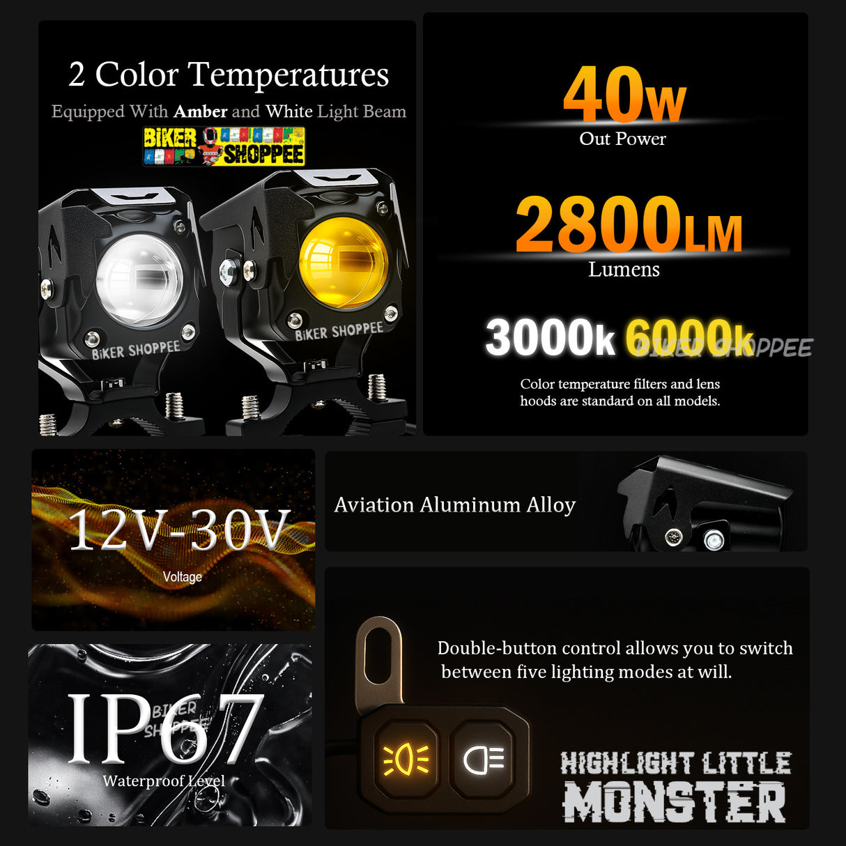 LITTLE MONSTER MK150 LED FOG LIGHT WITH WIRING AND SWITCH