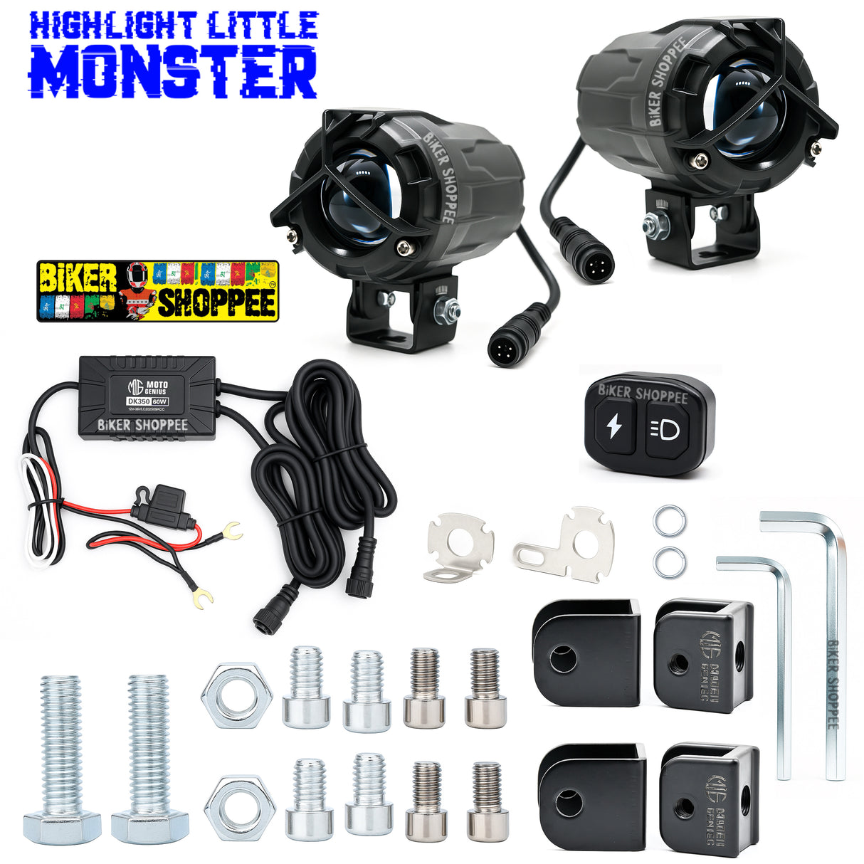 LITTLE MONSTER DK350 Y MONO LENS LED FOG LIGHT WITH WIREHARNESS AND WIRELESS SWITCH