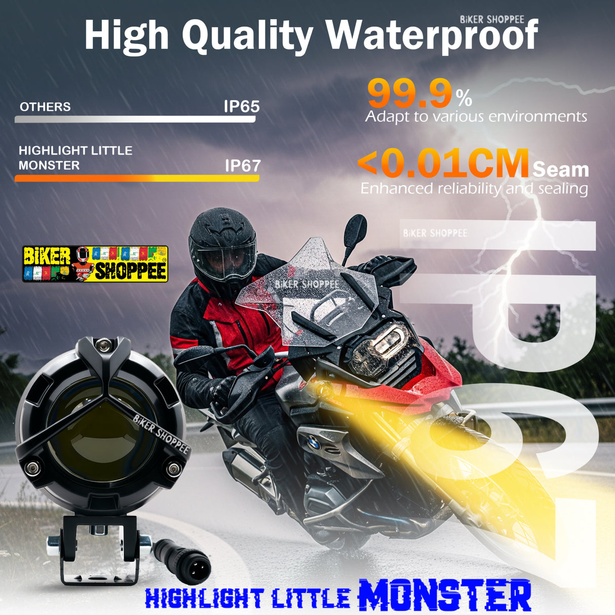 LITTLE MONSTER DK350 Y MONO LENS LED FOG LIGHT WITH WIREHARNESS AND WIRELESS SWITCH