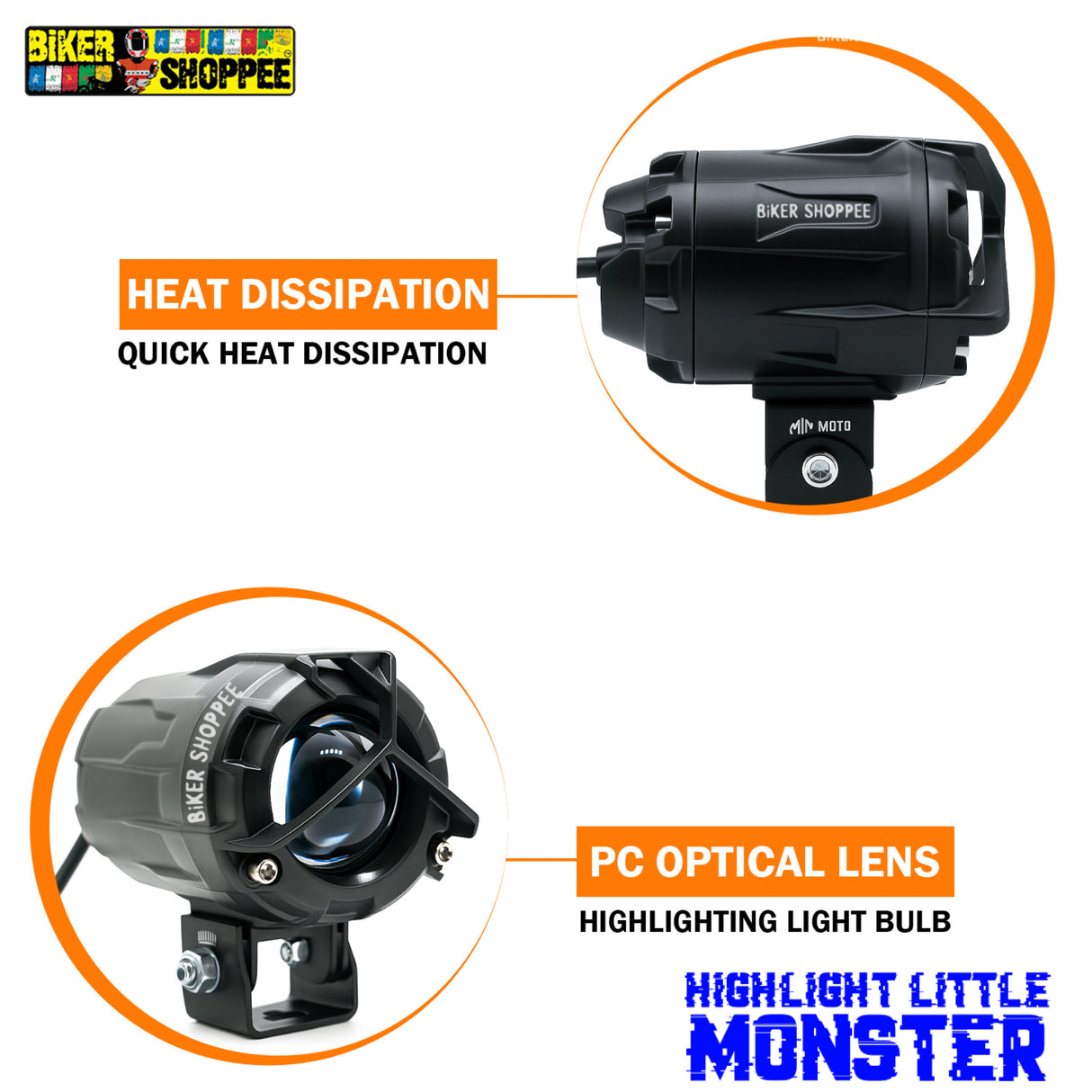 LITTLE MONSTER DK350 Y MONO LENS LED FOG LIGHT WITH WIREHARNESS AND WIRELESS SWITCH