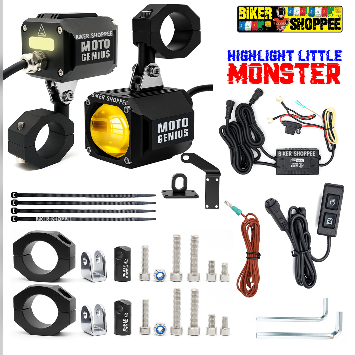 LITTLE MONSTER MK07 SINGLE LENS LED FOG LIGHT WITH WIREHARNESS AND SWITCH