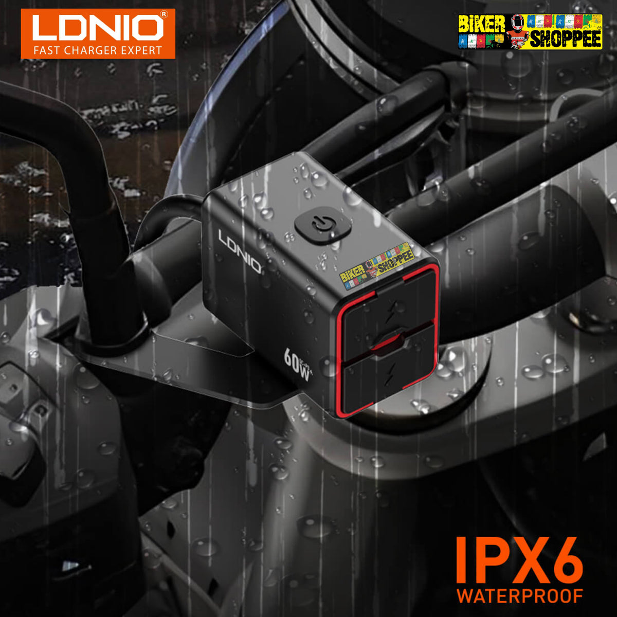 LDNIO 60W MOTORCYCLE FAST CHARGER 60W - PD QC3.0LDNIO C108 60W MOTORCYCLE FAST CHARGER PD QC3.0 IPX6 WATERPROOF | BIKER SHOPPEE