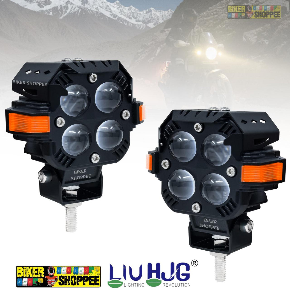 LIU HJG S65 Arachnid 4 lens motorcycle fog lights 80W yellow white beam with red devil eye original Biker Shoppee