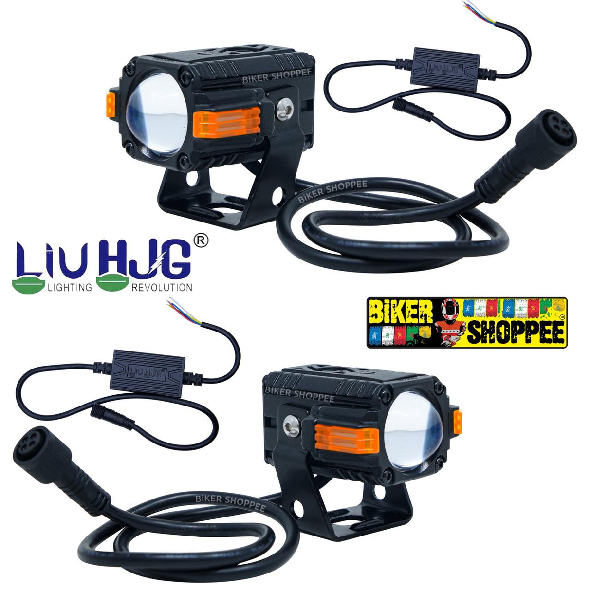 LIU HJG S-83 TITAN Motorcycle Fog Lights 80W Yellow White Beam With Red Devil Eye And DRL Indicator Mounting Brackets Original Biker Shoppee.