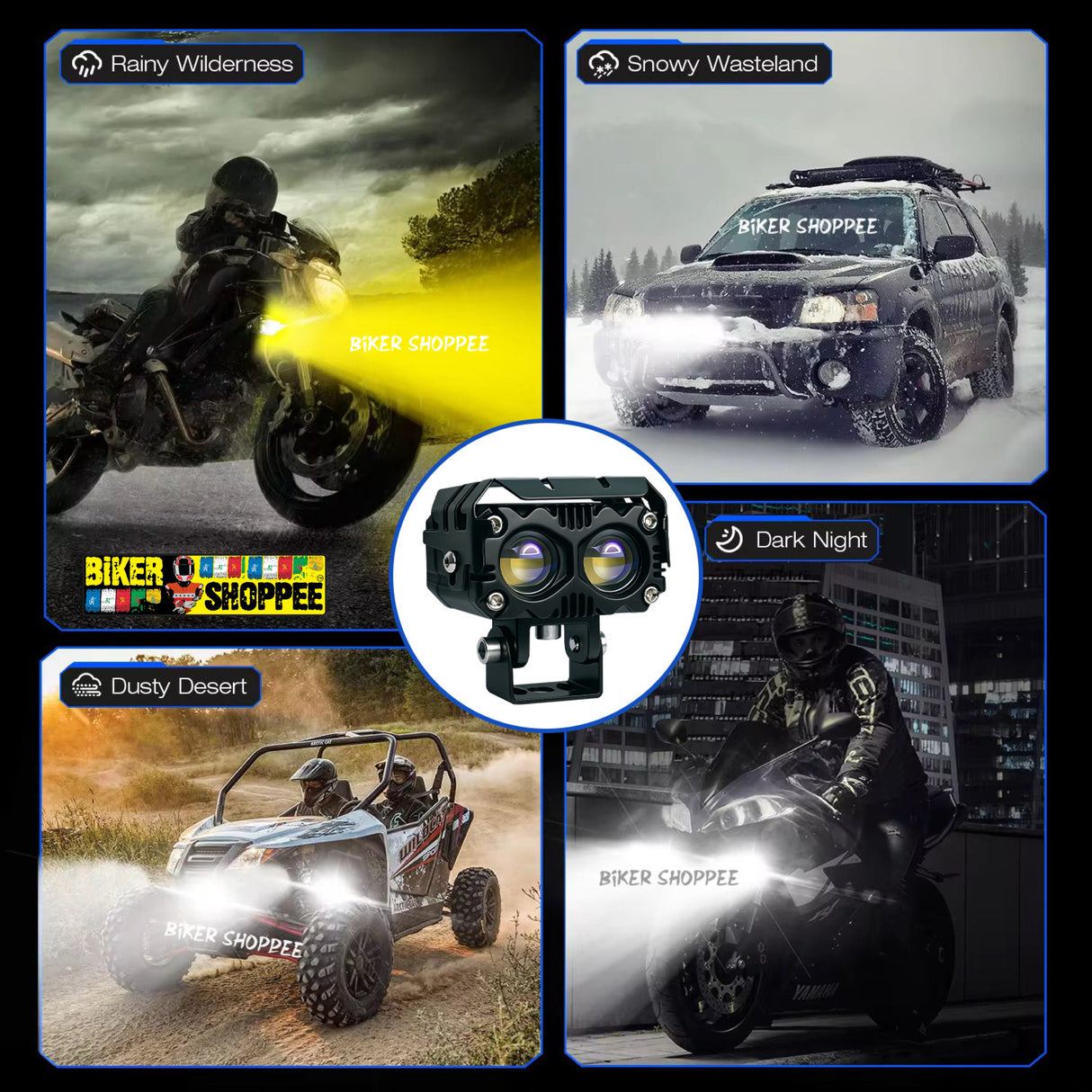 MOTO GENIUS JX130 QUAD SHOT LED FOG LIGHT PAIR | BIKER SHOPPEE