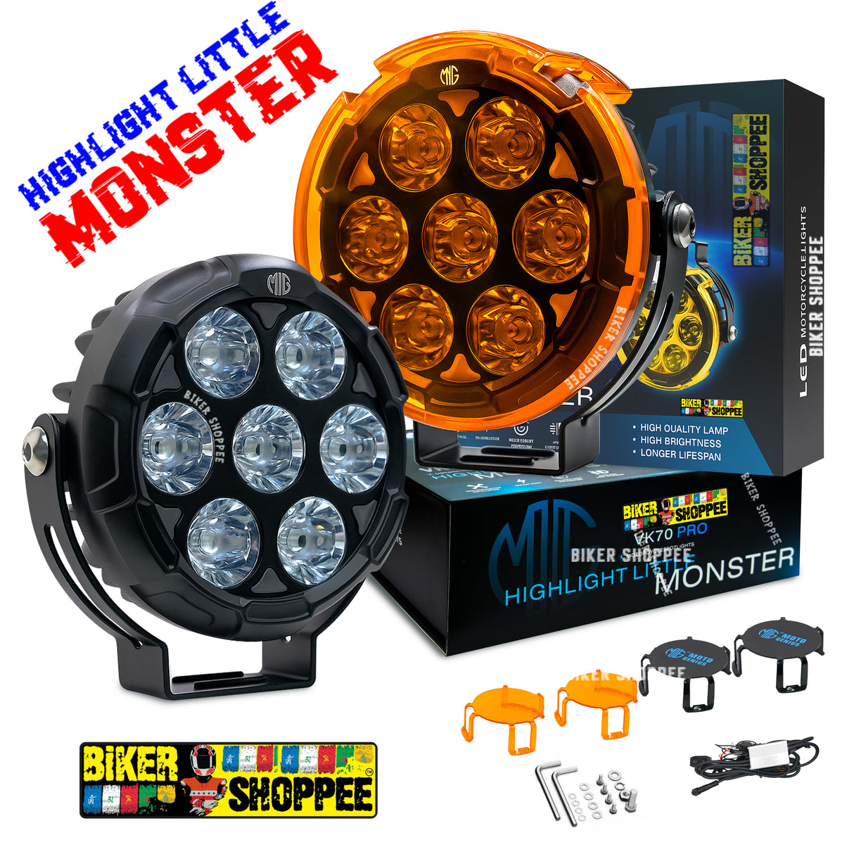MOTO GENIUS VK70 PRO THUNDER SEVEN 160W LED FOG LIGHT WITH WIRING HARNESS & LED SWITCH | BIKER SHOPPEE