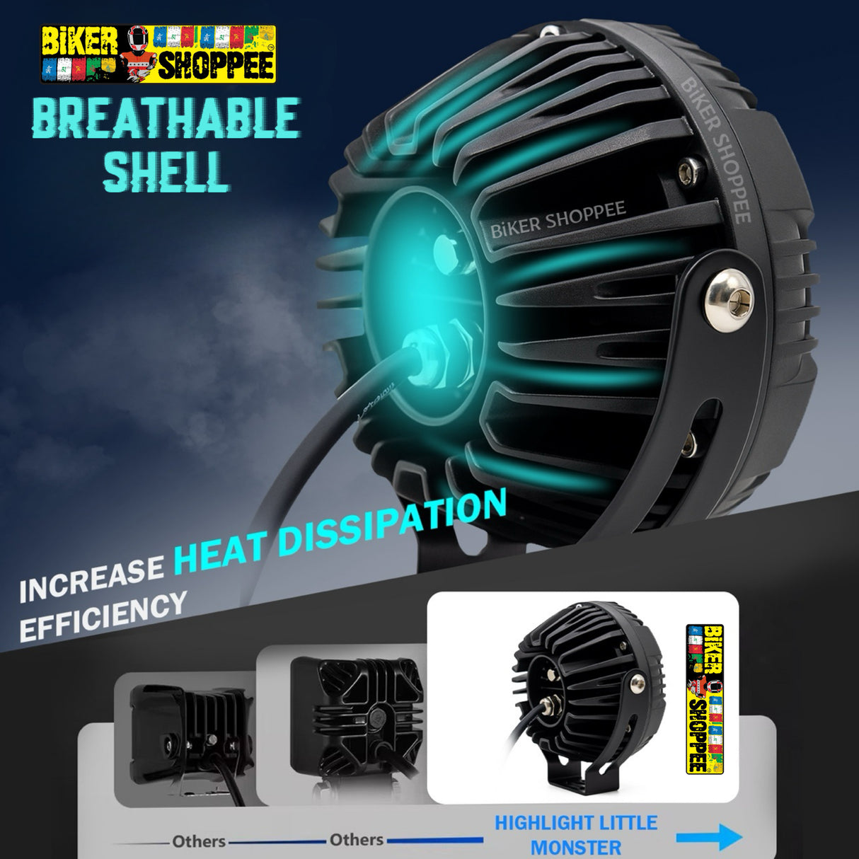 MOTO GENIUS VK60 THUNDER SIX 90W LED FOG LIGHT WITH WIRING HARNESS & LED SWITCH | BIKER SHOPPEE