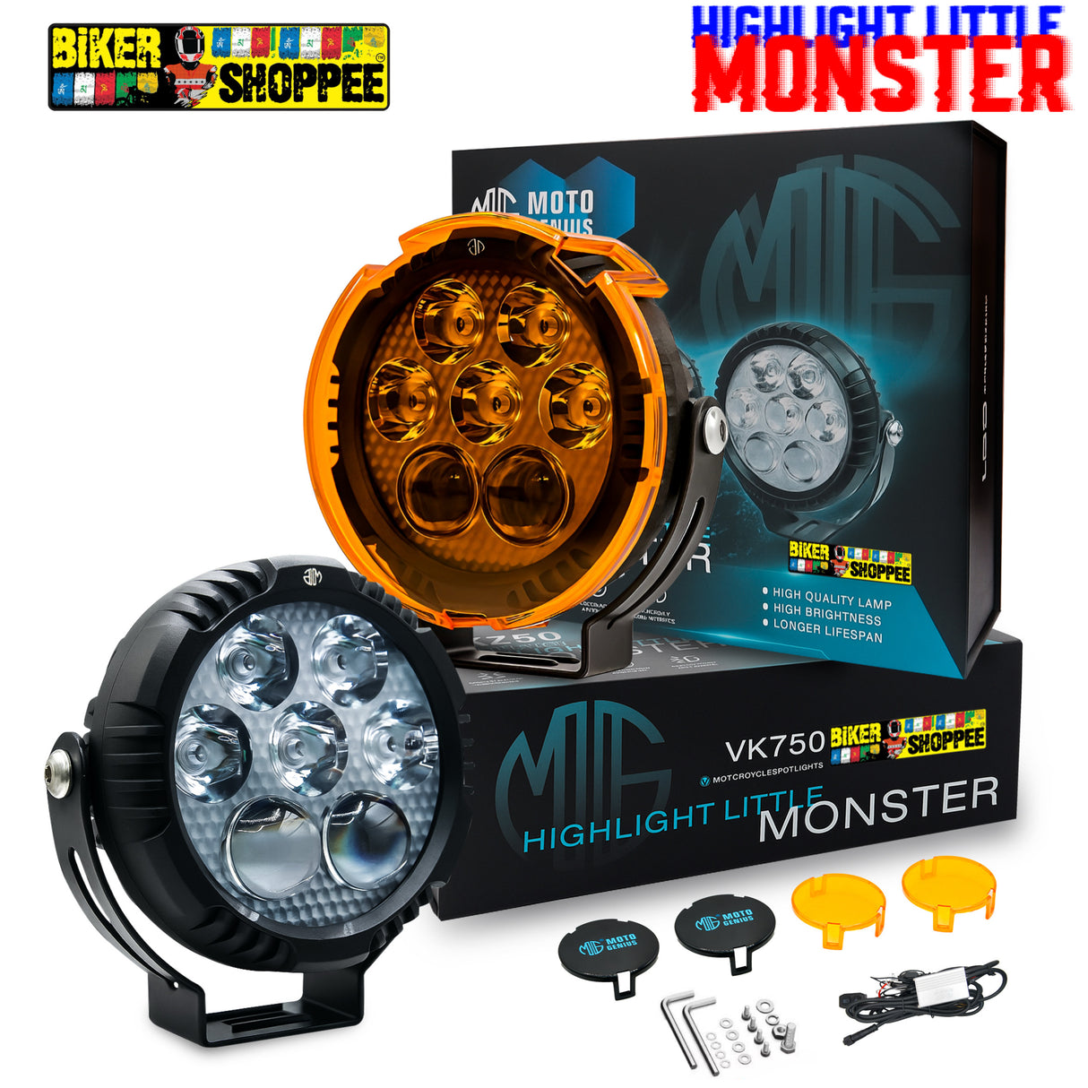 MOTO GENIUS VK750 THUNDERTRACK 7X 120W LED FOG LIGHT WITH WIRING HARNESS AND SWITCH | BIKER SHOPPEE