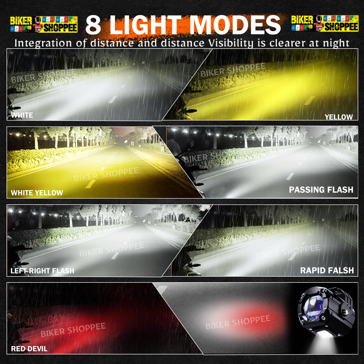 MOTO GENIUS VK-MINI-S7 (70W) LED FOG LIGHT WITH WIREHARNESS KIT BLUE SHADOW | BIKER SHOPPEE