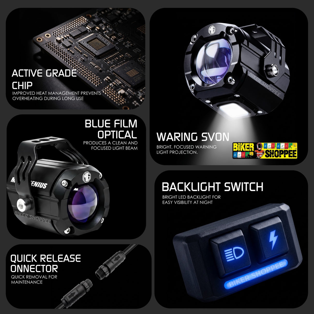 MOTO GENIUS VK-MINI-S7 (70W) LED FOG LIGHT WITH WIREHARNESS KIT BLUE SHADOW | BIKER SHOPPEE