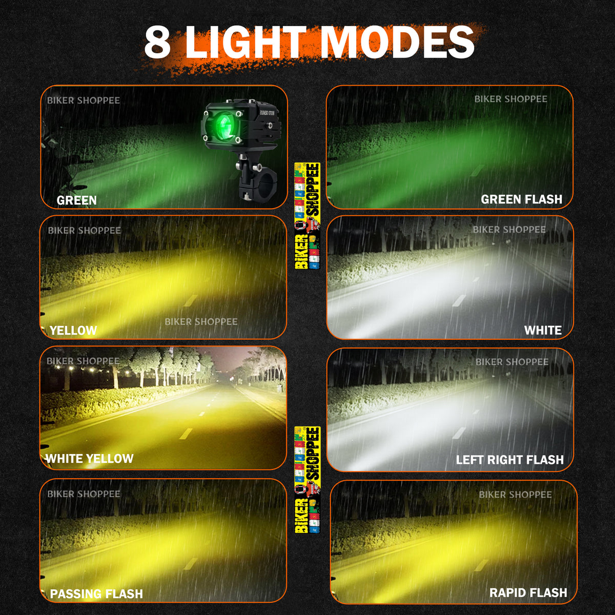 MOTO GENIUS VK260 70W WHITE & YELLOW LED AUXILIARY FOG LIGHT WITH WIRING HARNESS & SWITCH | BIKER SHOPPEE