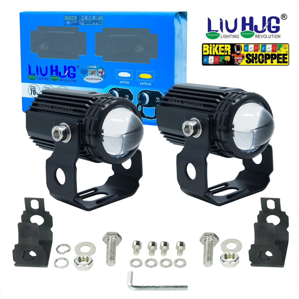 Pair of Original LIU HJG MINI DRIVE LED Motorcycle Fog Lights With Metal Mounting Brackets And Hardware Kit Biker Shoppee