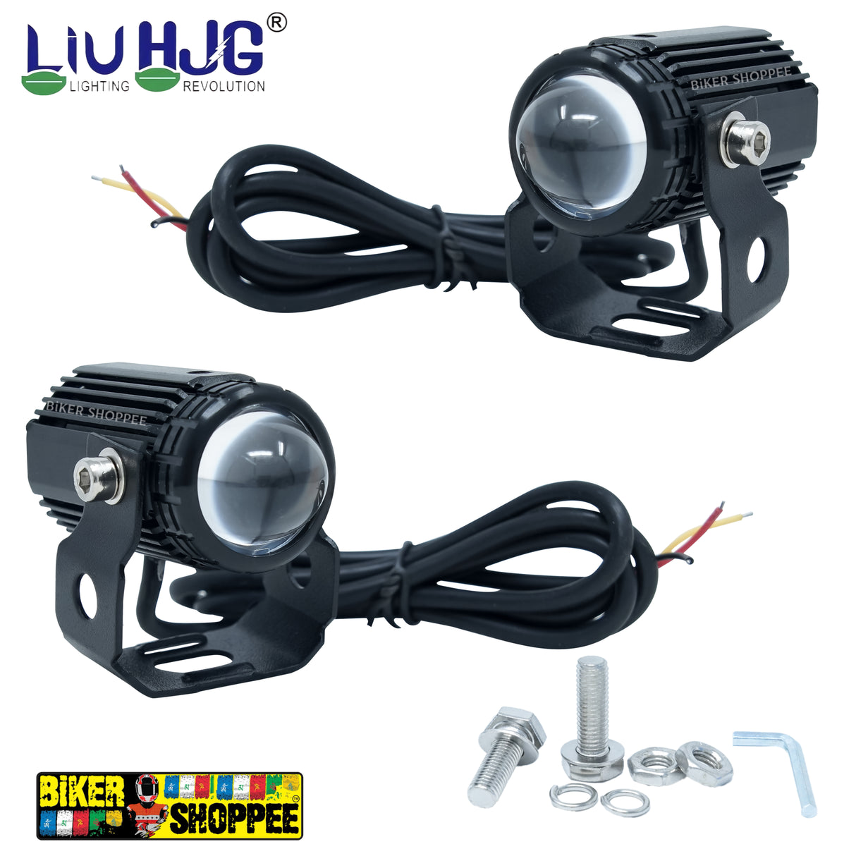 Pair of Original LIU HJG MINI DRIVE LED Motorcycle Fog Lights With Metal Mounting Brackets And Hardware Kit Biker Shoppee