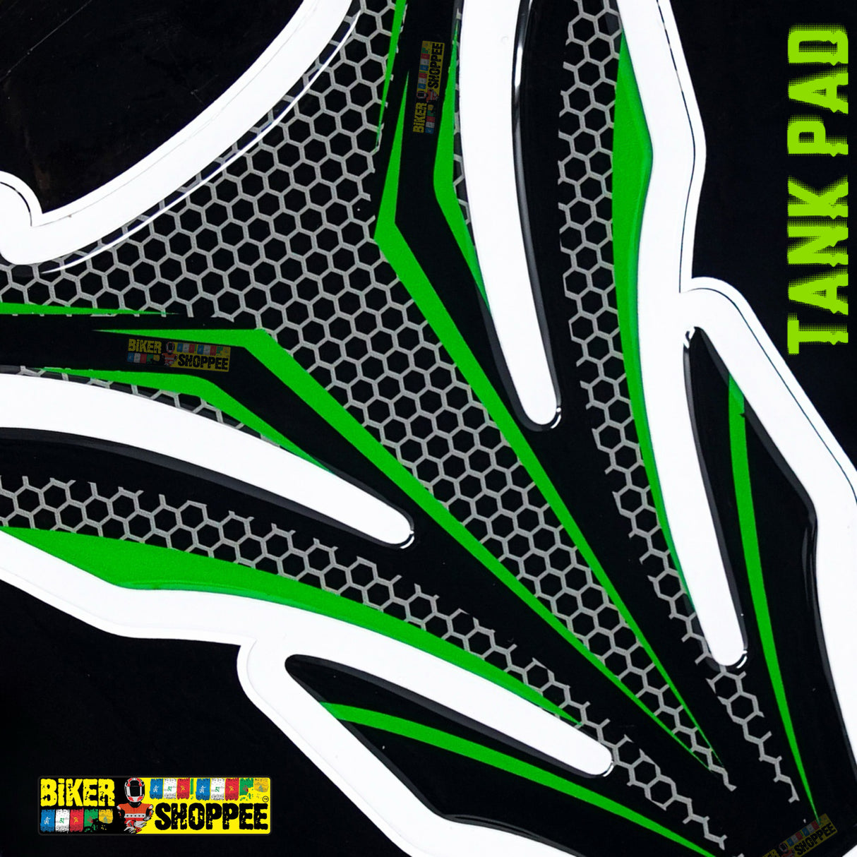 Racing carbon fiber motorcycle tank pad with red outline for Kawasaki Ninja, DUCATI and Yamaha R1 sports bike fuel tank protection Biker Shoppee