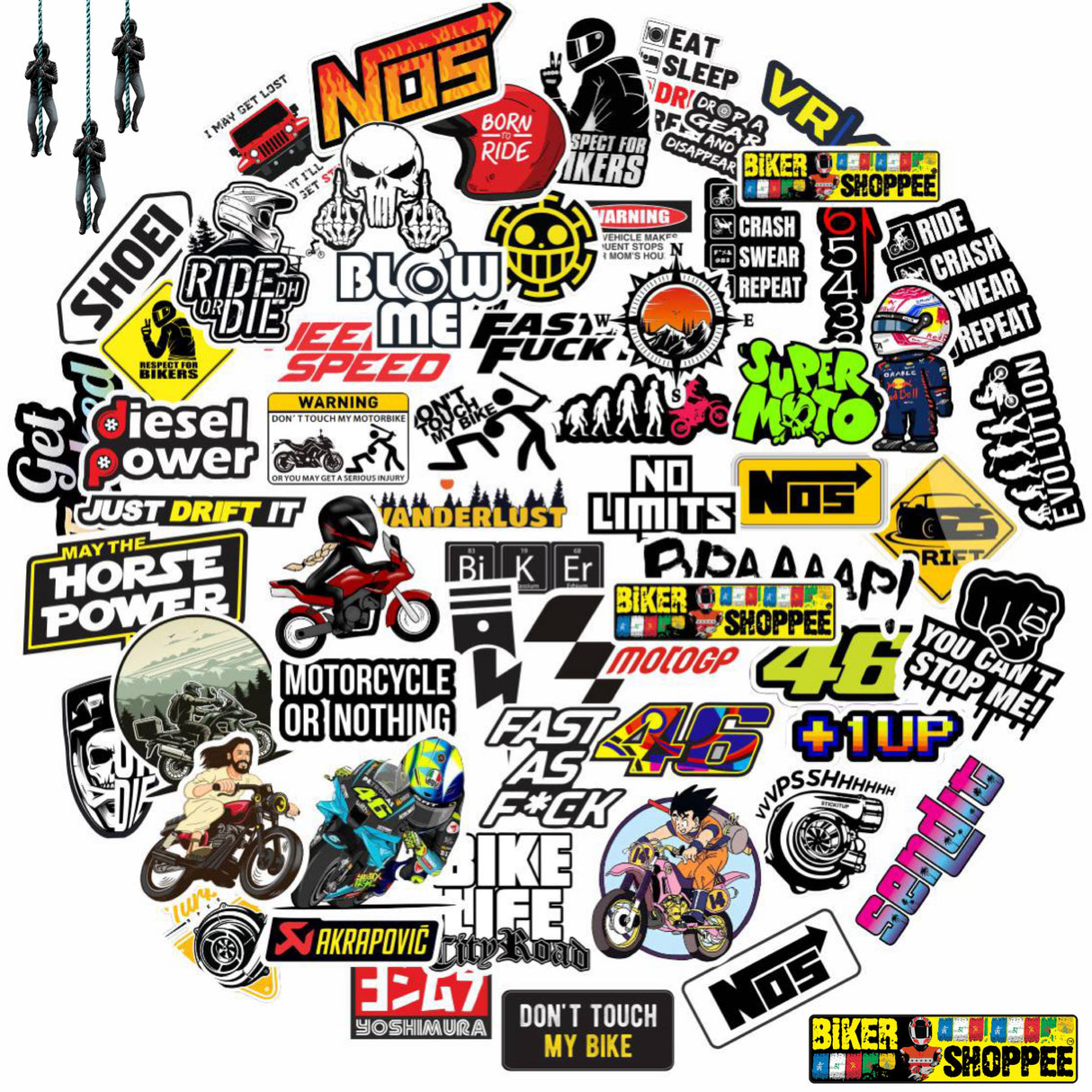 Biker Shoppee UV vinyl sticker bomb sheet with 50 plus Ladakh and Royal Enfield quotes for helmet and laptop