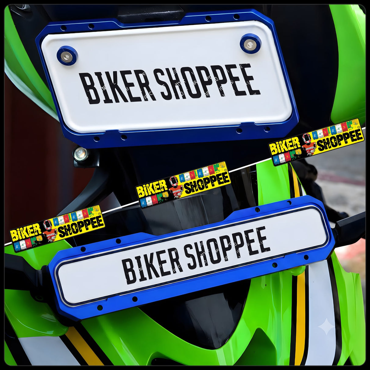 UNIVERSAL CNC MOTORCYCLE NUMBER PLATE FRAME BLUE FRONT AND REAR | BIKER SHOPPEE