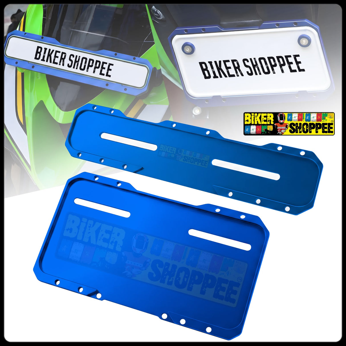 UNIVERSAL CNC MOTORCYCLE NUMBER PLATE FRAME BLUE FRONT AND REAR | BIKER SHOPPEE