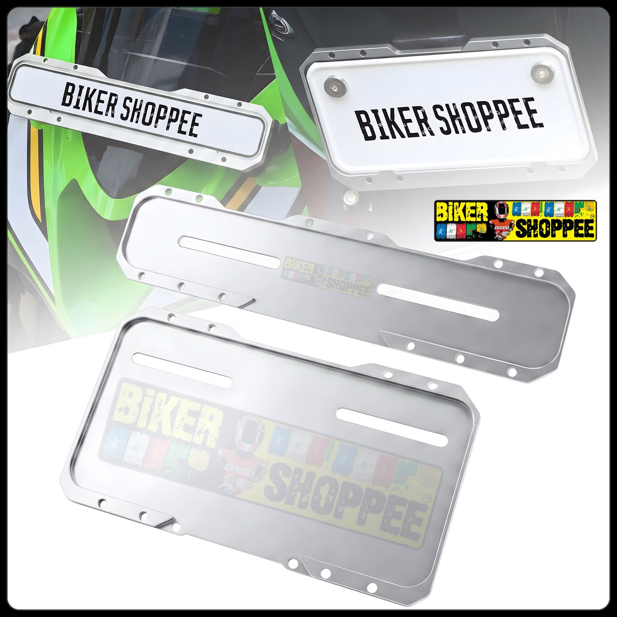 UNIVERSAL CNC MOTORCYCLE NUMBER PLATE FRAME SILVER FRONT AND REAR | BIKER SHOPPEE
