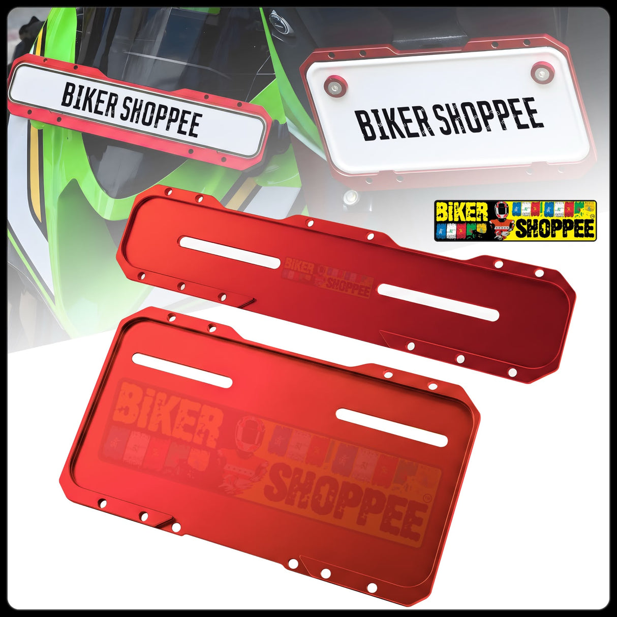 UNIVERSAL CNC MOTORCYCLE NUMBER PLATE FRAME RED FRONT AND REAR | BIKER SHOPPEE