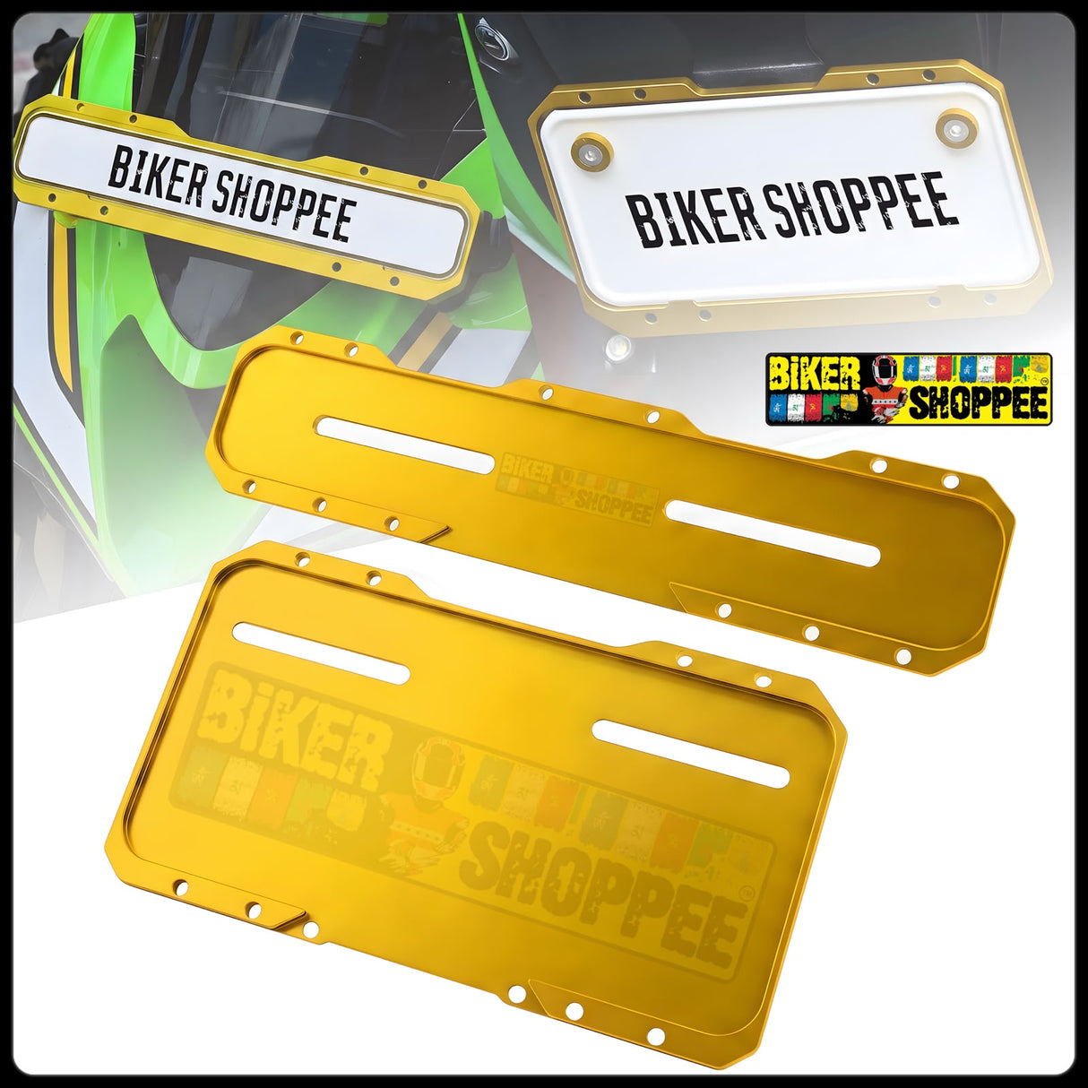 UNIVERSAL CNC MOTORCYCLE NUMBER PLATE FRAME GOLDEN FRONT AND REAR | BIKER SHOPPEE