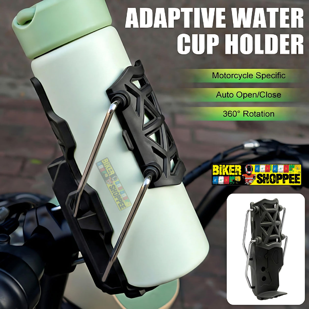 Universal adjustable motorcycle bottle holder black ABS plastic handlebar mount for sports bikes and naked bikes Biker Shoppee