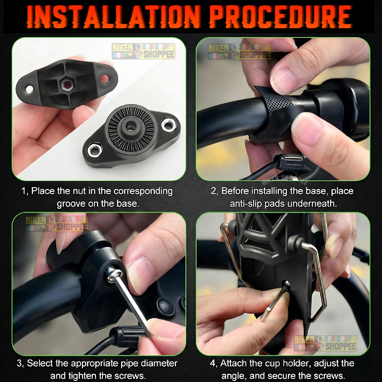 Universal adjustable motorcycle bottle holder black ABS plastic handlebar mount for sports bikes and naked bikes Biker Shoppee