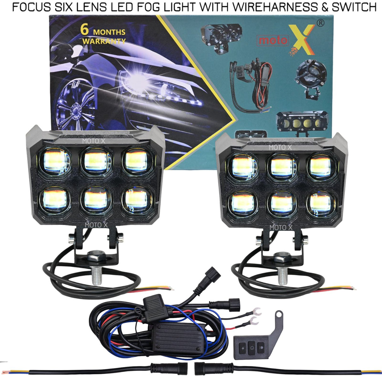 FOCUS SIX LENS LED FOG LIGHT WITH WIREHARNESS AND SWITCH MOTOX