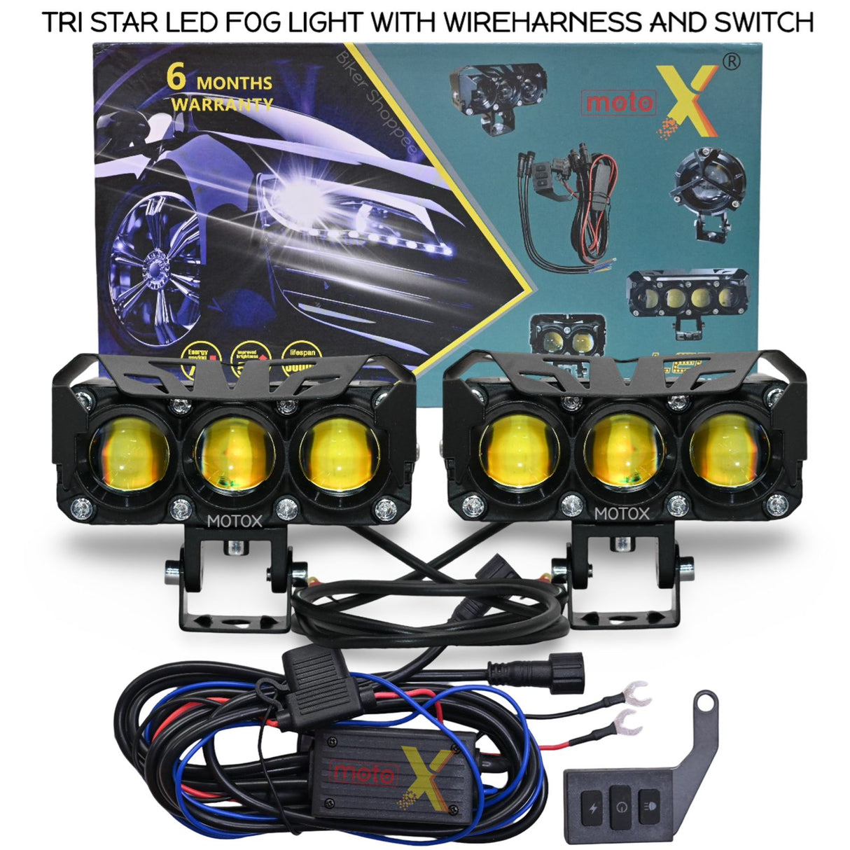 TRI STAR LED FOG LIGHT WITH WIREHARNESS AND SWITCH MOTO X