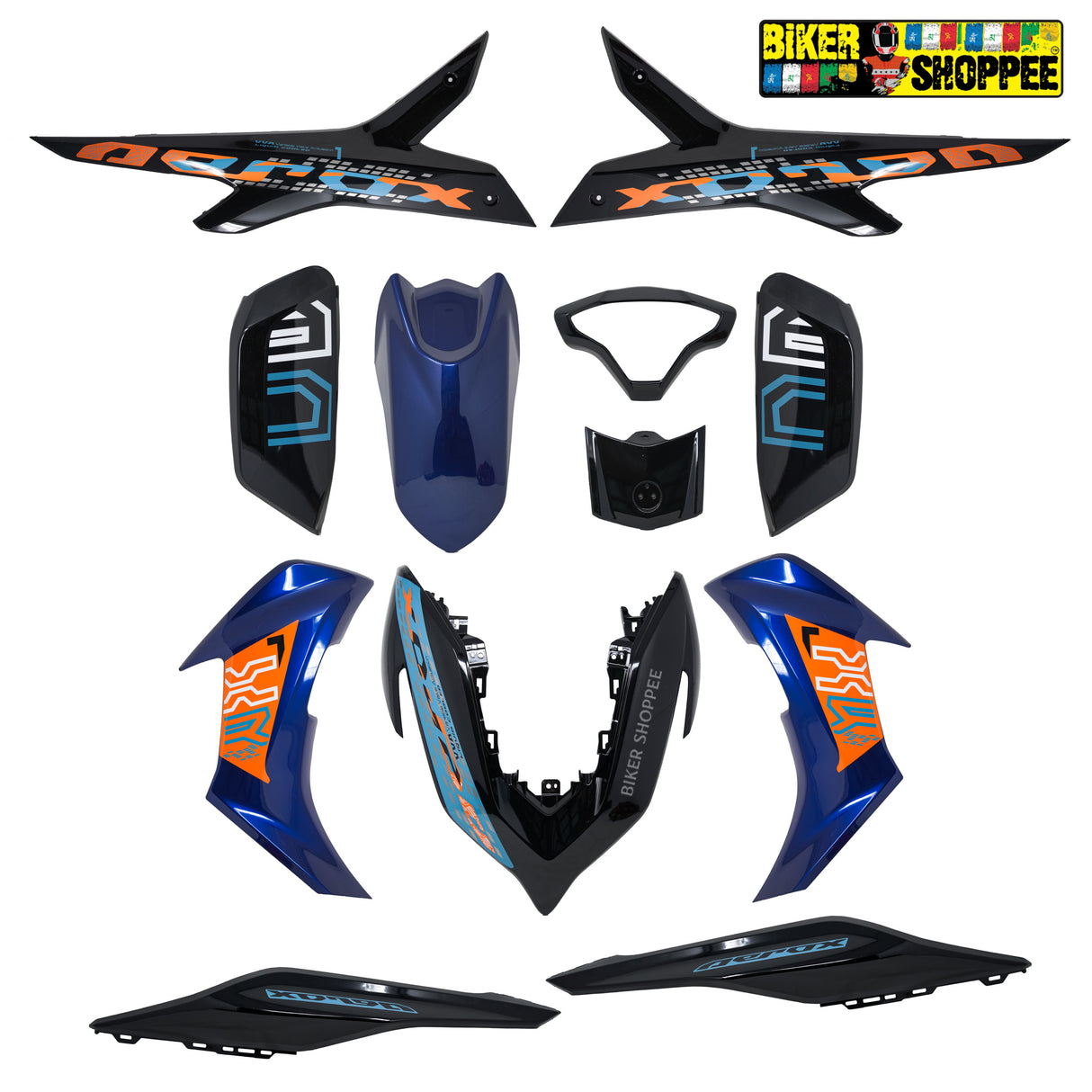 Give your Yamaha Aerox 155 the exclusive identity it deserves. Install our brand-new body kit and witness a dramatic change in both visual appeal and on-road authority. with Biker Shoppee