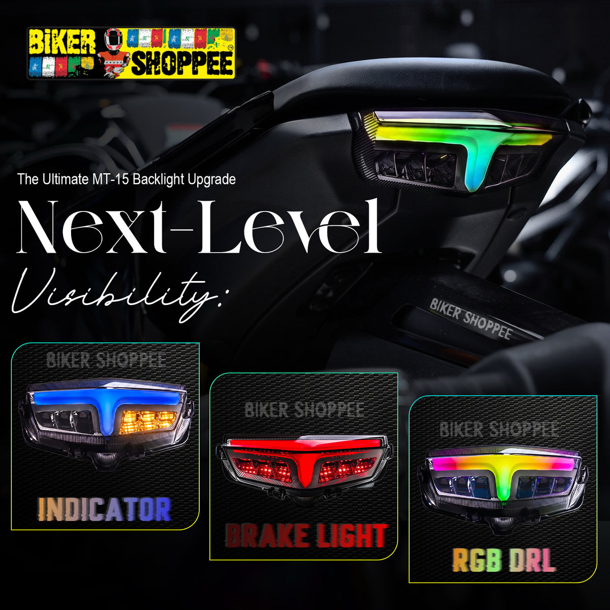 YAMAHA MT15 RGB INTEGRATED LED TAIL LIGHT WITH APP CONTROL | BIKER SHOPPEE
