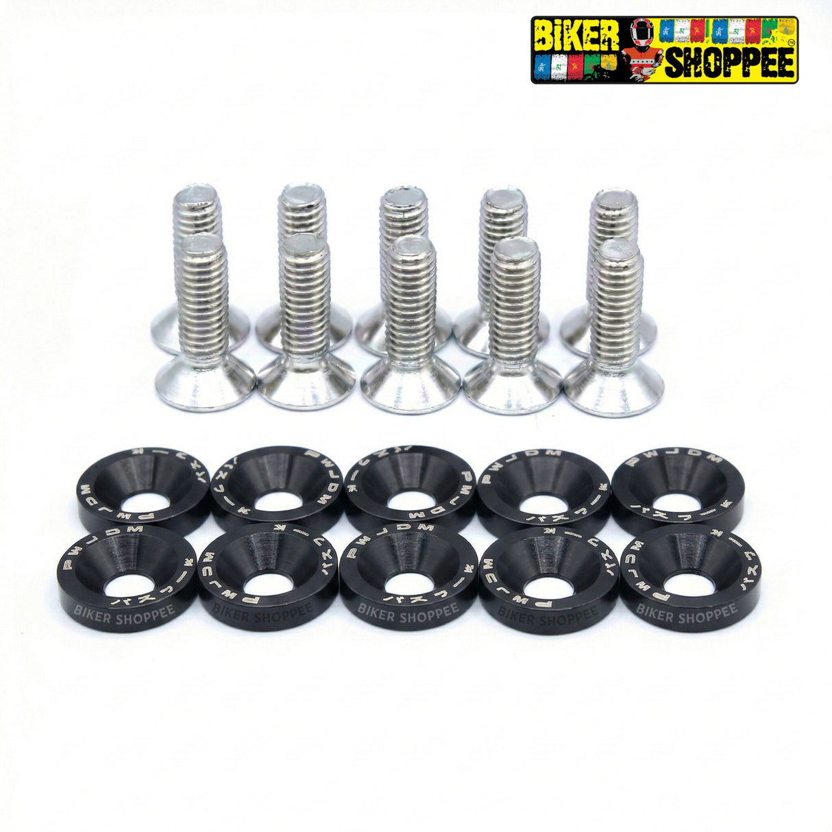 BLACK CNC aluminum colorful bolt and washer kit for motorcycle fairings and number plates original Biker Shoppee