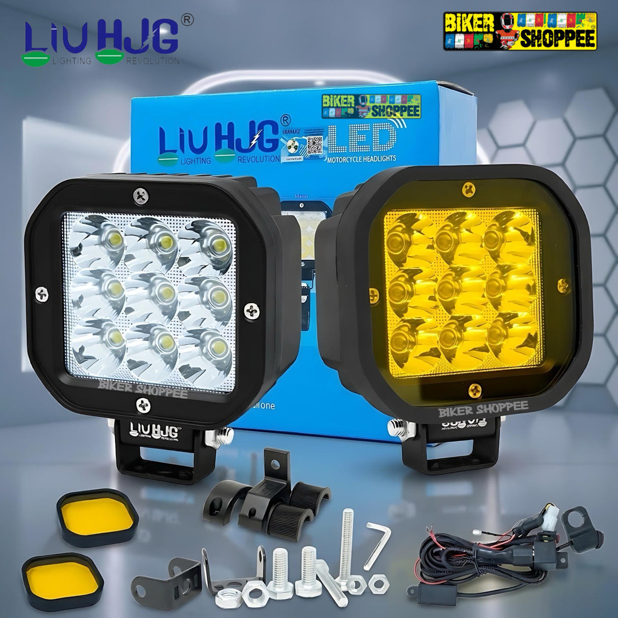 LIU HJG 9 NIGHTLITE LED FOG LIGHT 60W WITH YELLOW COVERS | BIKER SHOPPEE