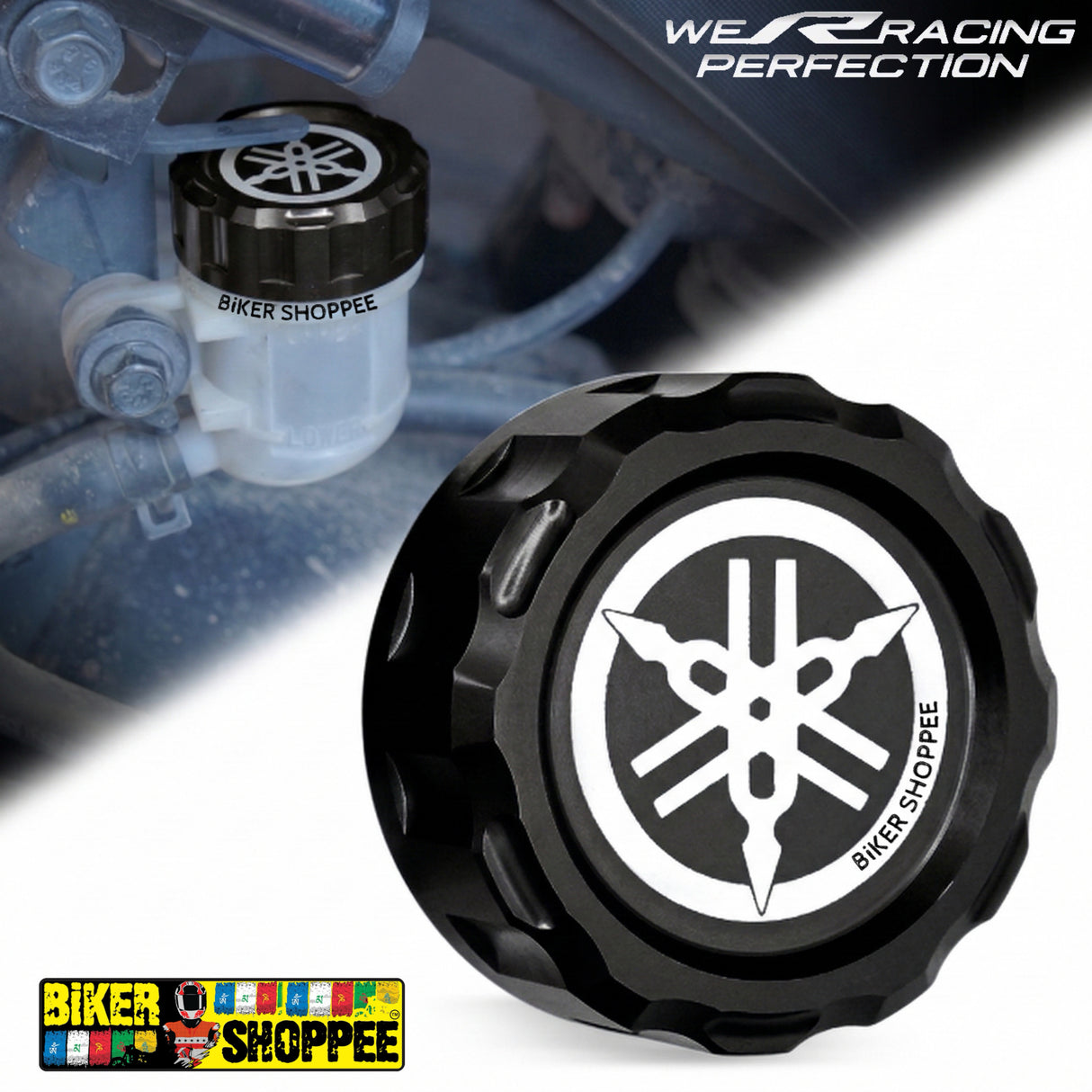 Premium black CNC aluminum rear brake fluid oil reservoir cap Yamaha accessories spare parts for R15V3 R15V4 R15M MT15 XSR155 FZ original Biker Shoppee