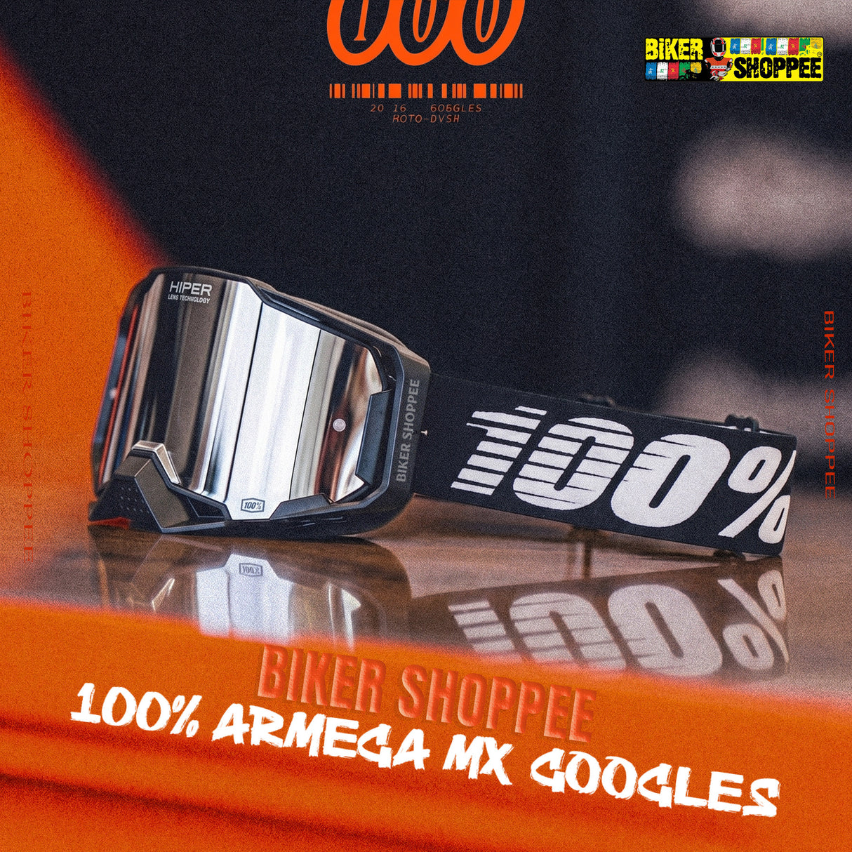 100% ARMEGA MX GOGGLE HIPER GOLD MIRROR LENS | BIKER SHOPPEE
