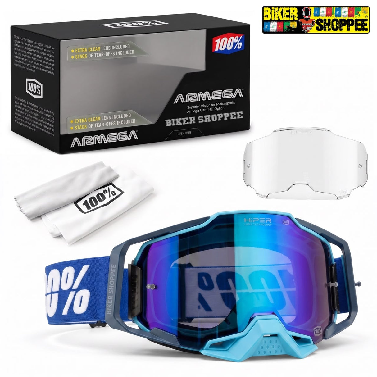 100% ARMEGA MX GOGGLE HIPER GOLD MIRROR LENS | BIKER SHOPPEE