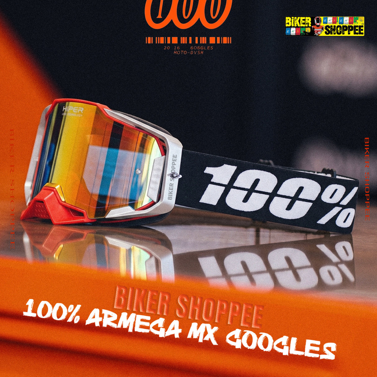 100% ARMEGA MX GOGGLE HIPER GOLD MIRROR LENS | BIKER SHOPPEE