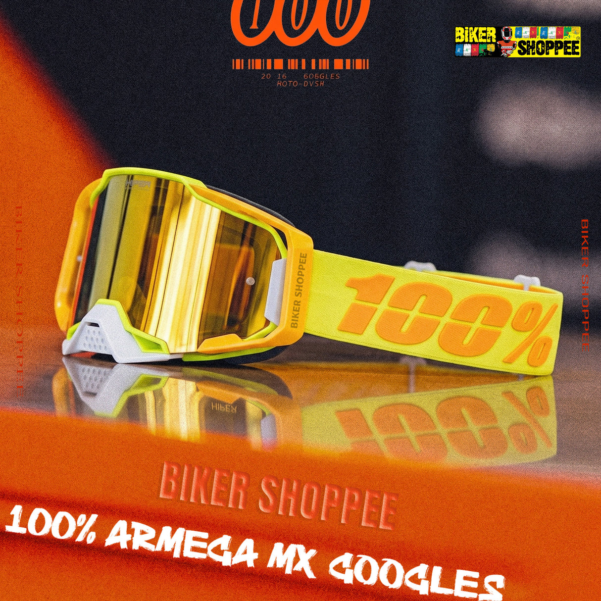 100% ARMEGA MX GOGGLE HIPER GOLD MIRROR LENS | BIKER SHOPPEE