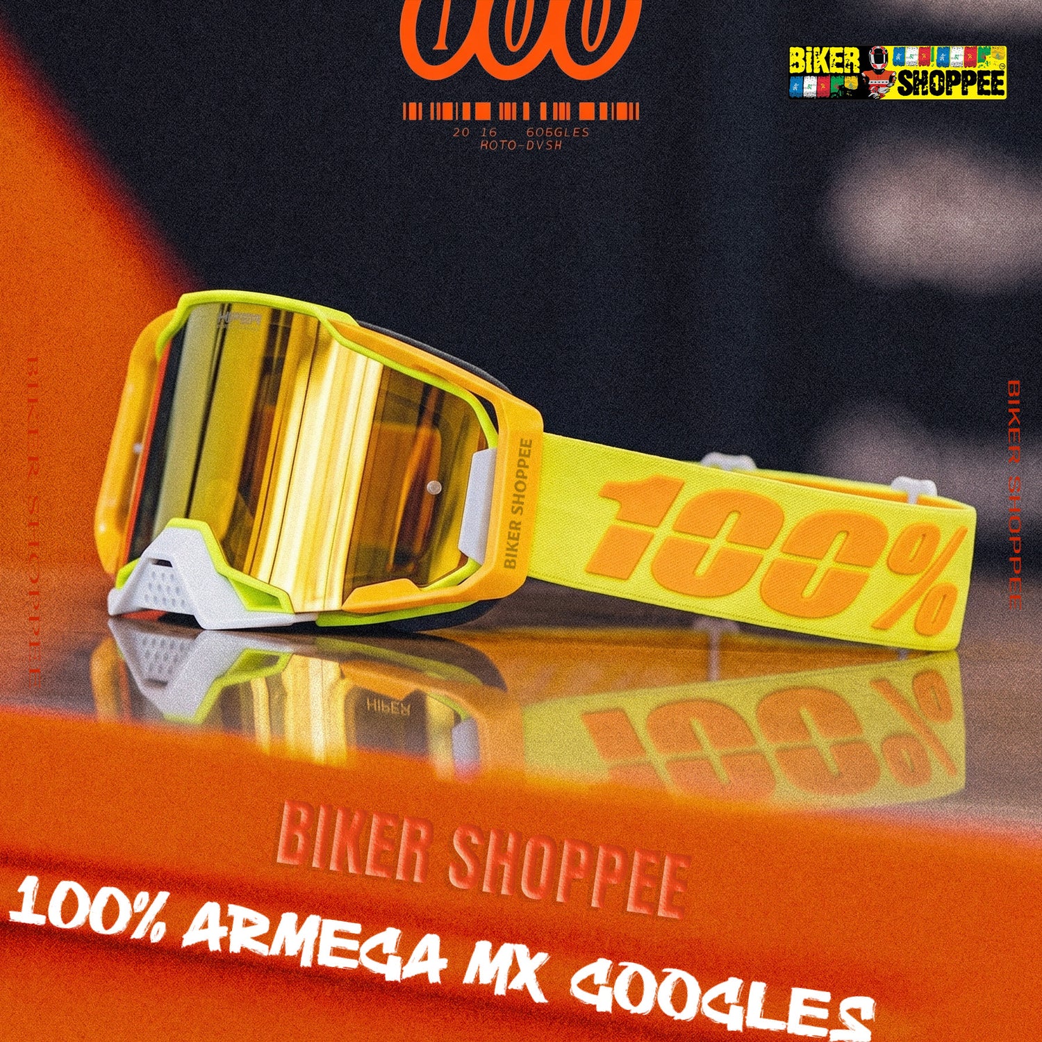 100% ARMEGA MX GOGGLE HIPER GOLD MIRROR LENS | BIKER SHOPPEE