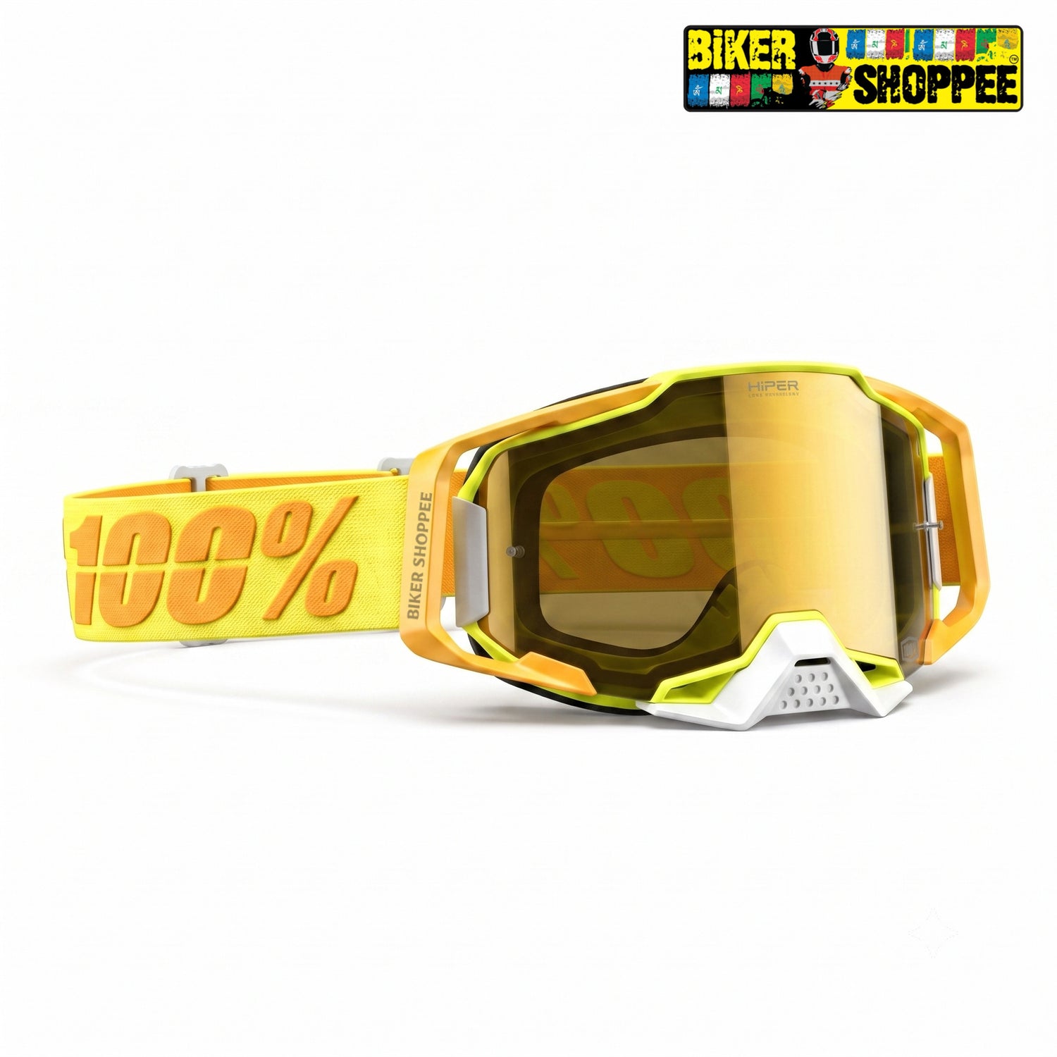 100% ARMEGA MX GOGGLE HIPER GOLD MIRROR LENS | BIKER SHOPPEE