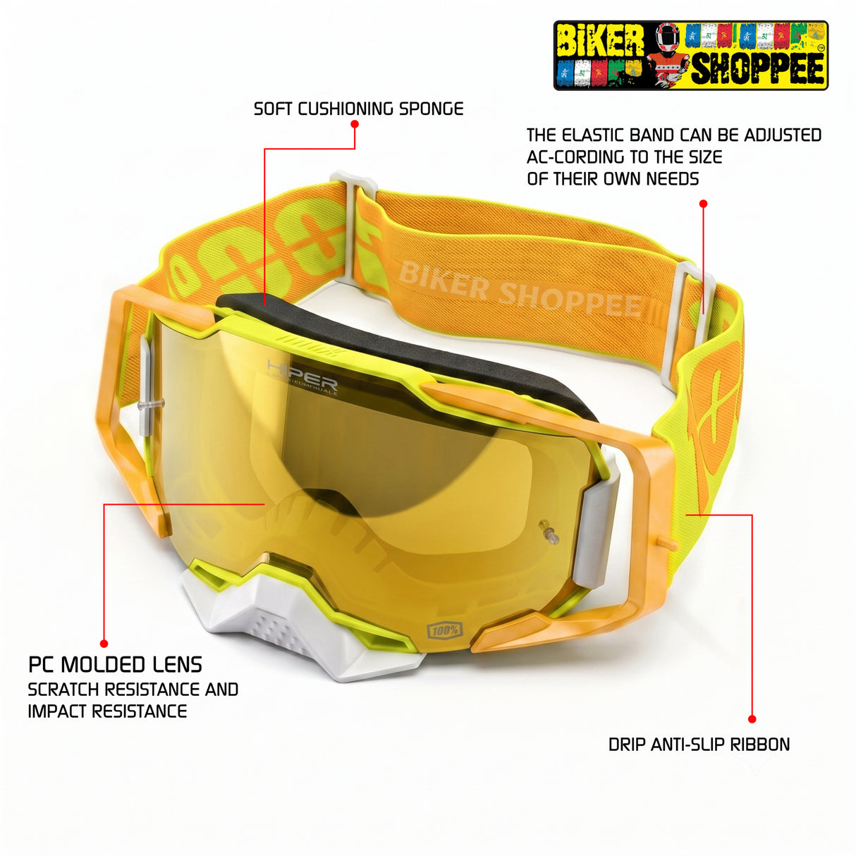 100% ARMEGA MX GOGGLE HIPER GOLD MIRROR LENS | BIKER SHOPPEE