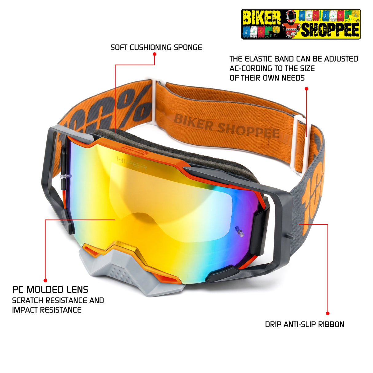 100% ARMEGA MX GOGGLE HIPER GOLD MIRROR LENS | BIKER SHOPPEE