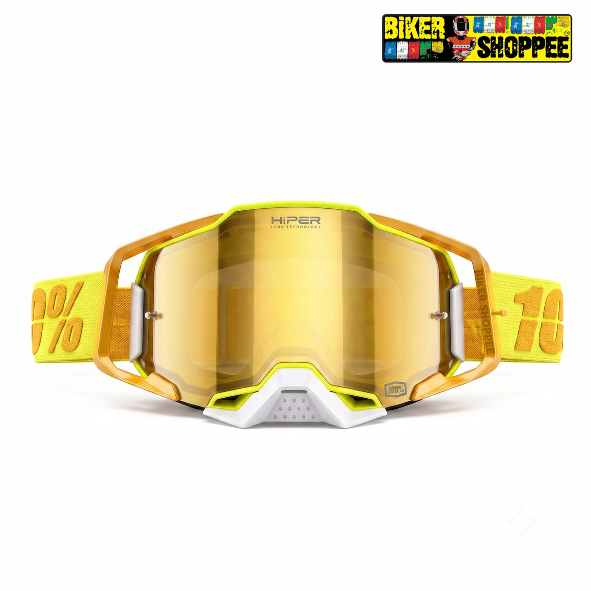 100% ARMEGA MX GOGGLE HIPER GOLD MIRROR LENS | BIKER SHOPPEE