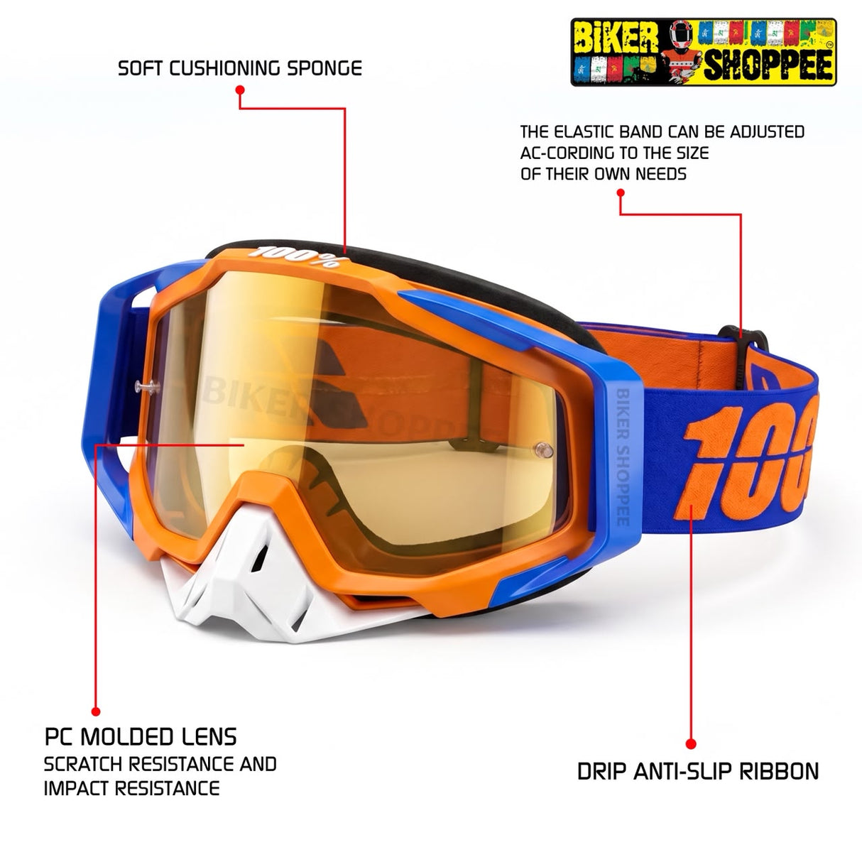 100% THE RACECRAFT MOTOCROSS MX GOGGLES | BIKER SHOPPEE