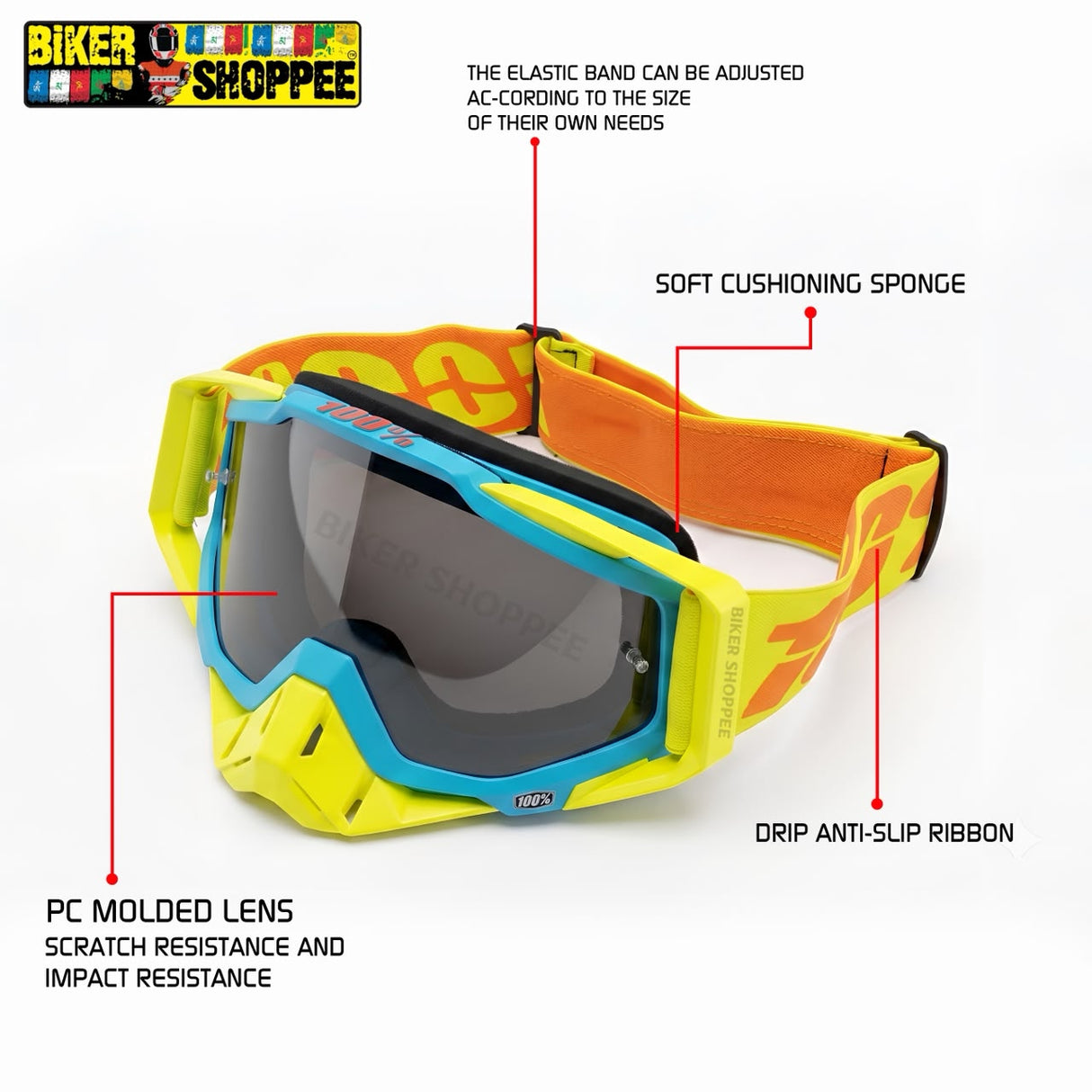 100% THE RACECRAFT MOTOCROSS MX GOGGLES | BIKER SHOPPEE