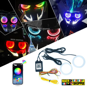70mm illusion angel eye RGB ring light kit app controlled devil eye for KTM RC 125/200/390 motorcycle projectors original Biker Shoppee