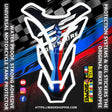 Adventure motorcycle tank pad with compass design and BMW style blue red stripes waterproof gel sticker Biker Shoppee original