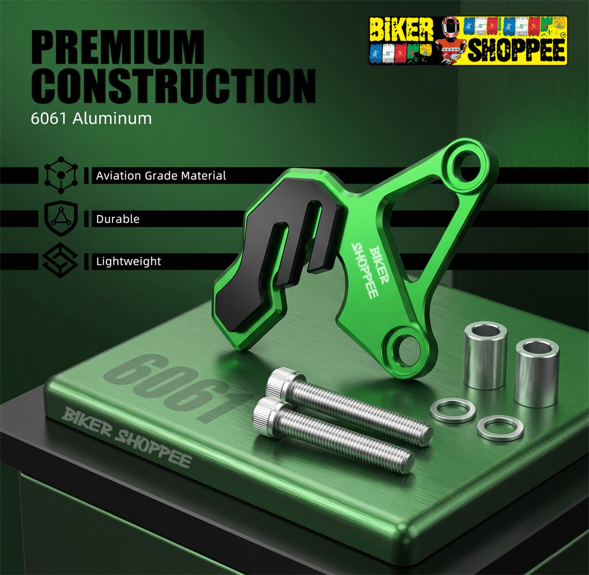 UNIVERSAL CNC BRAKE CALIPER PROTECTOR GREEN | BIKER SHOPPEE