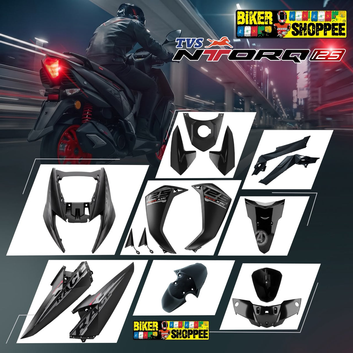 TVS NTORQ 125 OUR BODY KIT RACE XP DARK BLACK EDITION | BIKER SHOPPEE