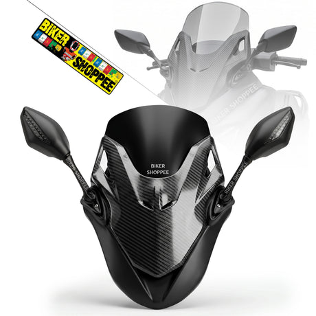 Premium aerodynamic maxi forza kit with visor and LED mirrors for suzuki burgman street 125 old and new models original Biker Shoppee